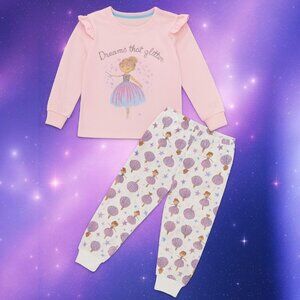 “Dreams That Glitter” Ballerina Pajama Set – Pink & White 4T NWT Soft Cotton
